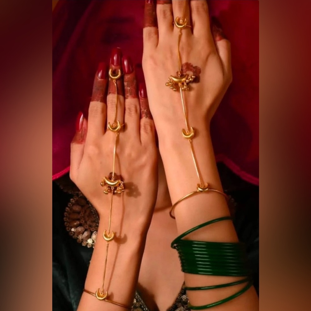 Gold-Tone Crescent Hand Chain Bracelet - Women Jewelry